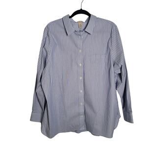 Duluth Trading Co Size 2x NEW Women's Plus Wrinklefighter Button Up Blue Stripe